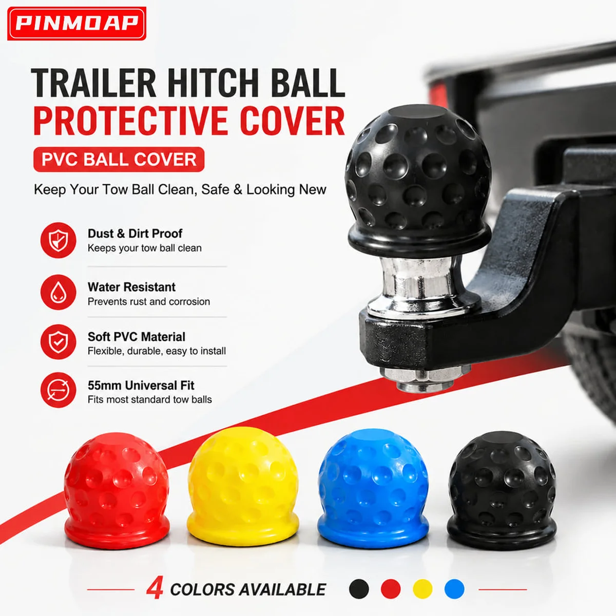 PINMOAP 1/2pcs 55mm Tow Bar Ball Cover Cap Rubber Tow Trailer Hook Protective Cover Towing Hook Protect Cover Auto Accessories