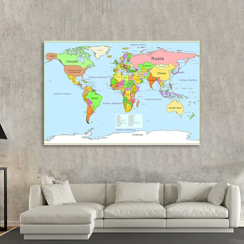 Politische Karte der Welt 225*150cm Nicht-woven Leinwand Malerei In Spanisch Wand Kunst Poster Unframed bild Room Home Decor