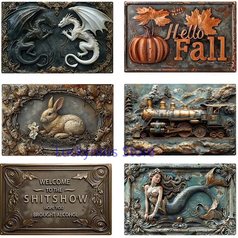 Watercolor Bird Printed Tin Sign Faux 3D Camping Wall Decor Vintage Tin Metal Hanging Rustic Home Bar Garden Wall Art Plaque