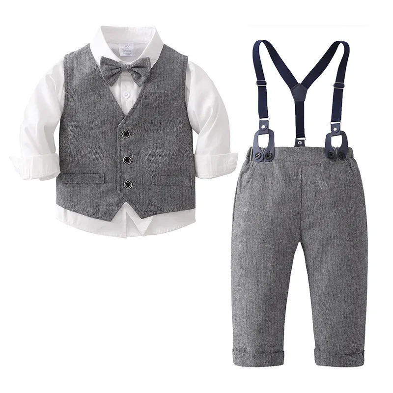 Baby Harper Gentleman Dress Three Piece Children's Set Spring and Autumn Boys Autumn Clothing Baby Clothes