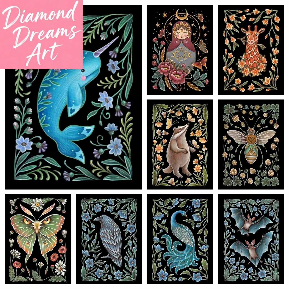 

Наборы для алмазной вышивки 5D DIY без рамки: винтажные животные (летучая мышь, сова, коза, ежик, лев, змея), народные мотивы, мозаика, вышивка крестом H