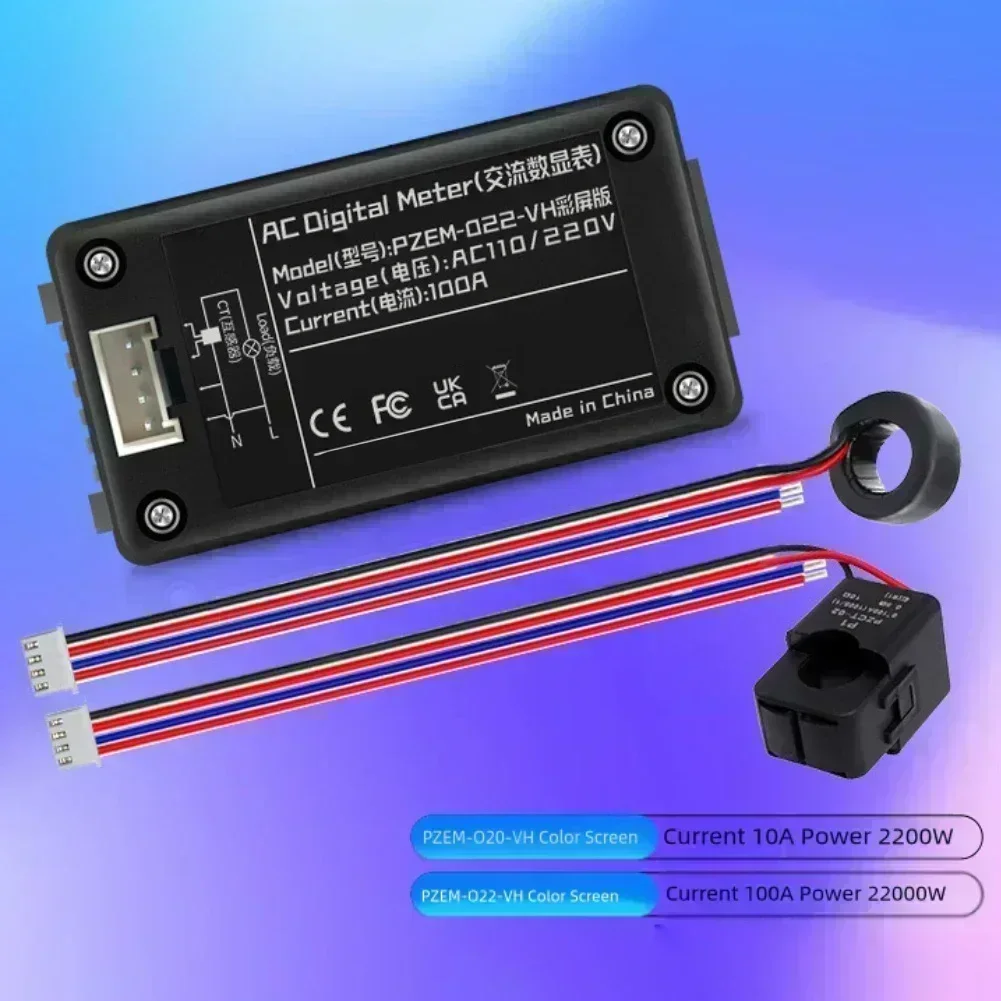 

PZEM-022 VH Single-Phase 6in1 AC Volt Amp Meter Color Screen Frequency Power Factor Wattmeter Solar Power Meter KWH Energy