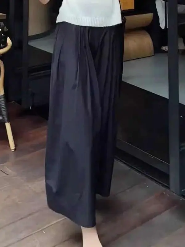 

Bla Высокая талия Драпировка Свободные повседневные широкие брюки для женщин Летние модные брюки больших размеров Утягивающая юбка Брюки Девять очков