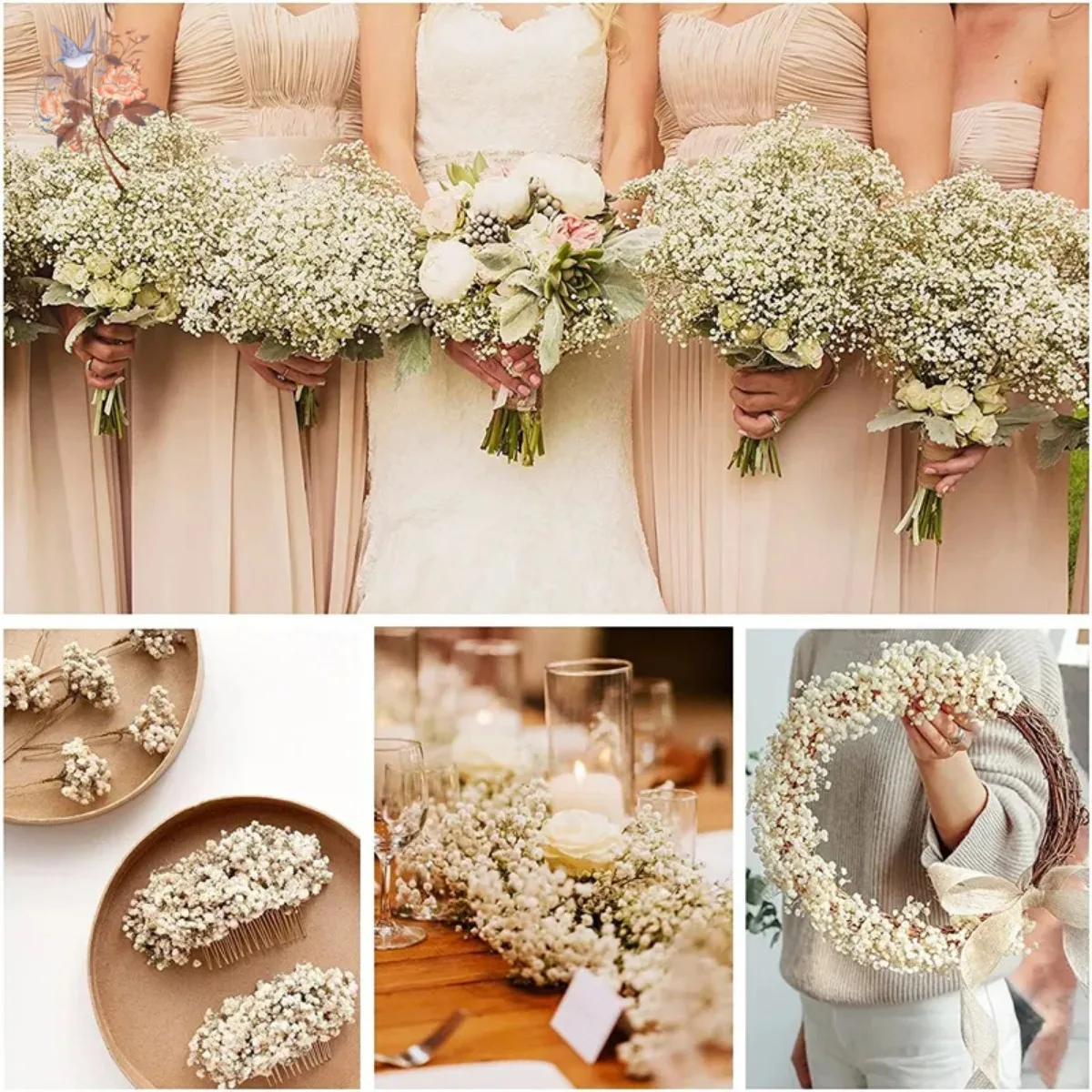 Natural Fresh Gypsophila Branches Dried Flower Wedding Decoration Arrangement Preserved Baby Breath Bouquet Home Christmas Decor