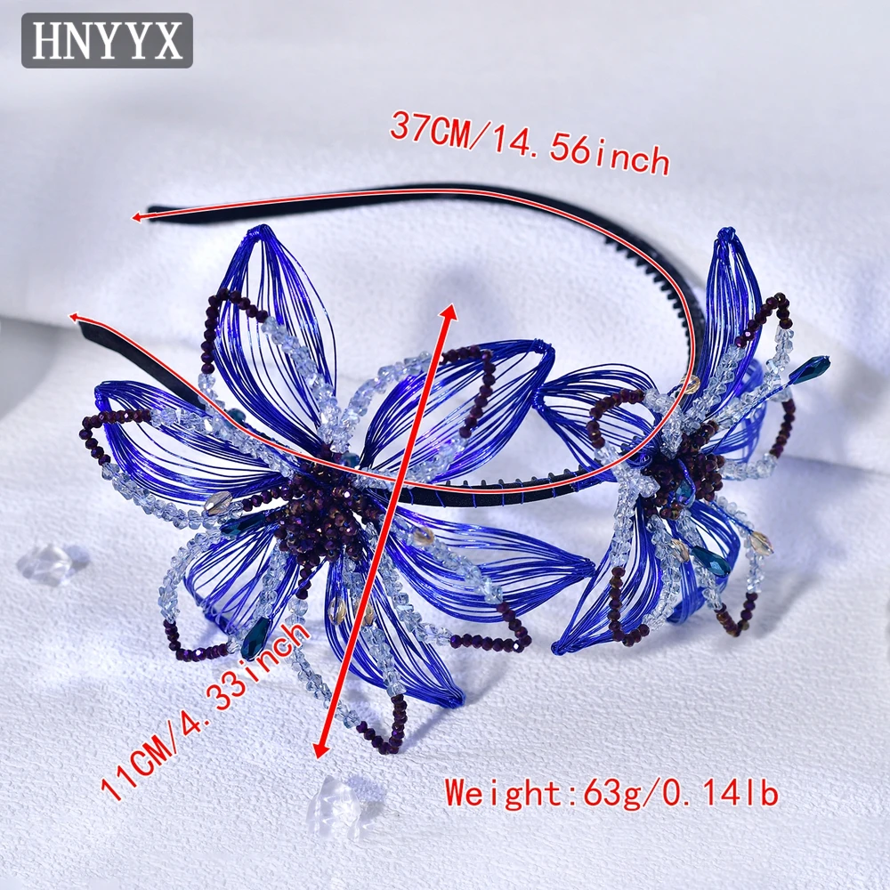 HNYYX Blue Princess Style Hairband Crystal Flower Headband Luxury Glamour Headpiece Handmade Braided Hair Accessories A357
