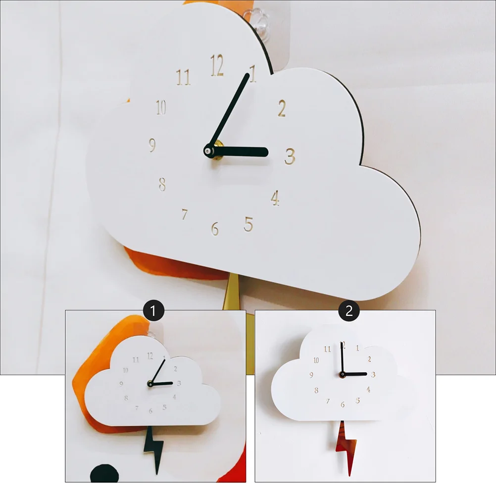 

1Pcs Wood Cloud Shape Wall Clock White Kid Room Hanging Wall Clock Creative Swing Flash Acrylic Bedroom Living Room