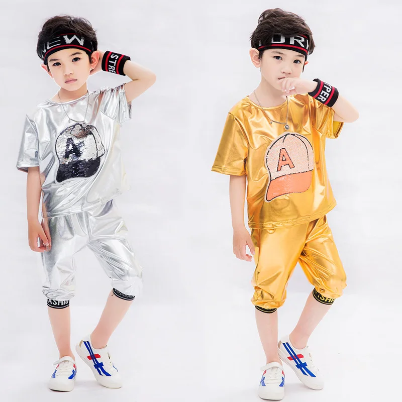 Children's street dance set, boys' hip-hop performance costumes, girls' jazz dance costumes, children's hot stamping sequin perf