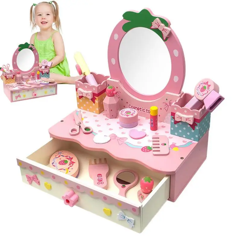 Kids Pretend Makeup Kit Makeup Vanity Hair Salon Toys For Girls Vanity Pretend Play For Kids Imaginative Vanity Set With Mirror