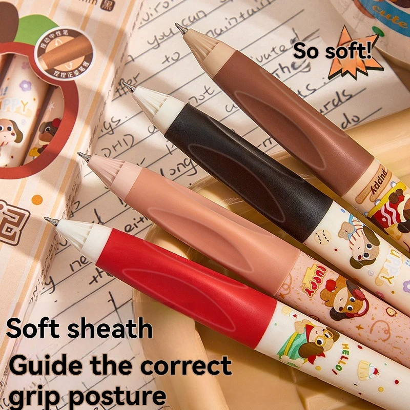 4PC Fun Fat Pen Click-Type Gel Pen Small and Cute Correct Posture Soft Grip Quick-Drying Black Ink Pen for Exams