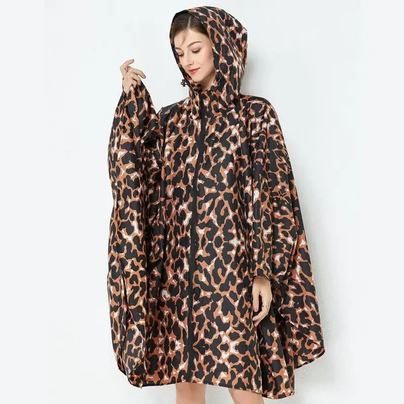 Fashion Big Size Women Leopard Raincoat Lightweight Rain Coat Poncho Ladies Waterproof Cloak Raincoats Adults Windproof Rainwear