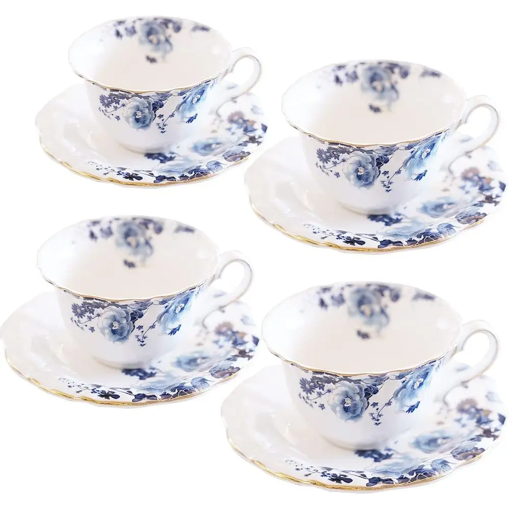 

Ceic Tea Cups Coee Cup and Saucers Set o 4 (Blue and White)