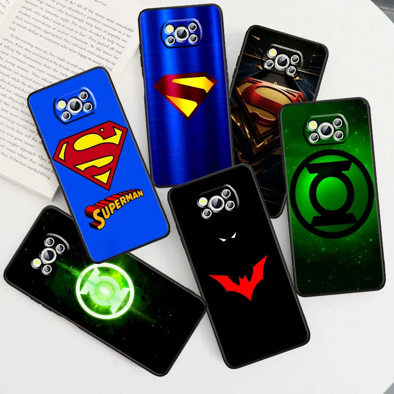 Logo Art S-Supermans B-Batmans For Xiaomi Mi Poco F5 F4 F3 X6 X5 X4 X3 M6 M5 M5S M4 M3 C65 Pro GT NFC 5G Black Back Phone Case