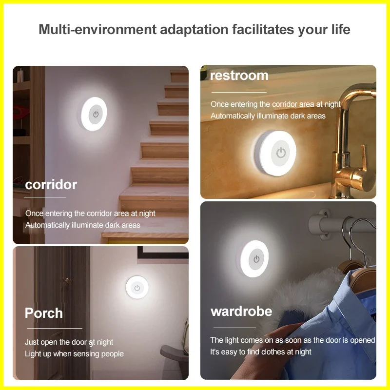 3PCS Mini LED Touch Sensor Nacht Lichter Wiederaufladbare Küche Schlafzimmer Magnetische Basis Wand Licht Runde Tragbare Dimmen Nacht Lampe