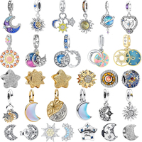 Original 925 Sterling Silver Colorful Sun Moon Star Bead Earrings Pendants fit DIY Bracelets Necklaces Exquisite Jewelry Gift