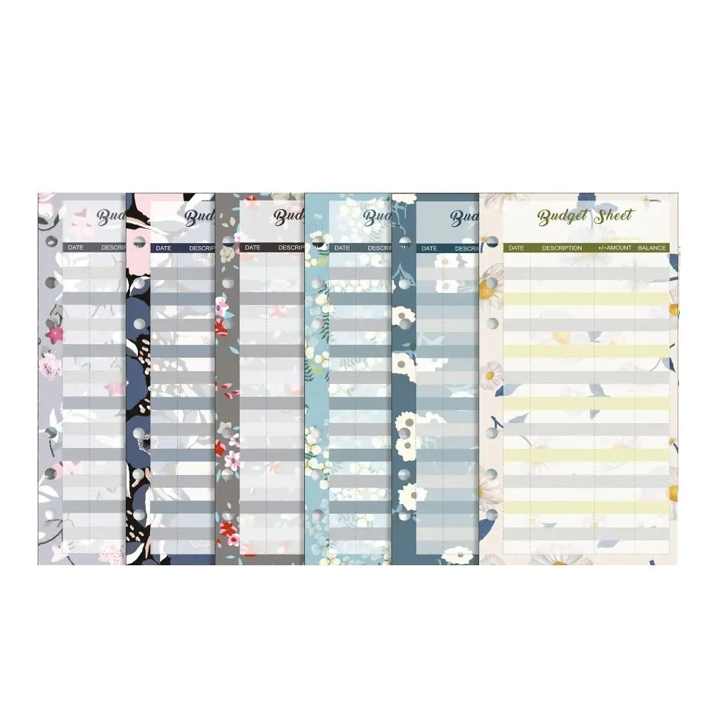12Sheets A6 Loose Leaf Refill Budget Paper Flower Fruit Pattern Expense Tracker Refill Binder Paper 6 Holes Indexing Cards