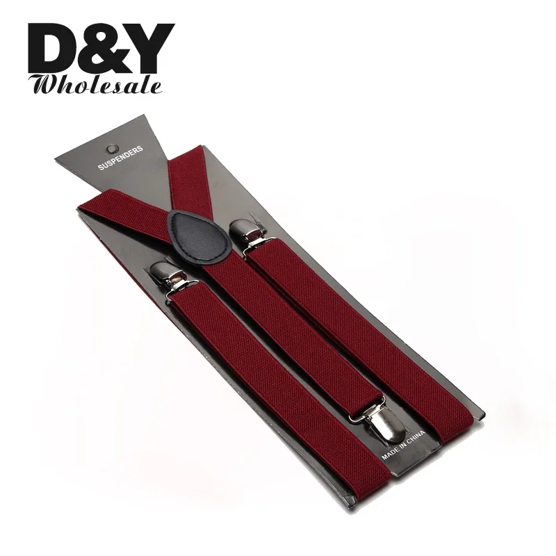 

2pc/lot Fashion Women`s Suspender Men's 2.5cm Wide Burgundy Color Unisex Clip-on Braces Elastic Slim Straps Y-back Suspenders