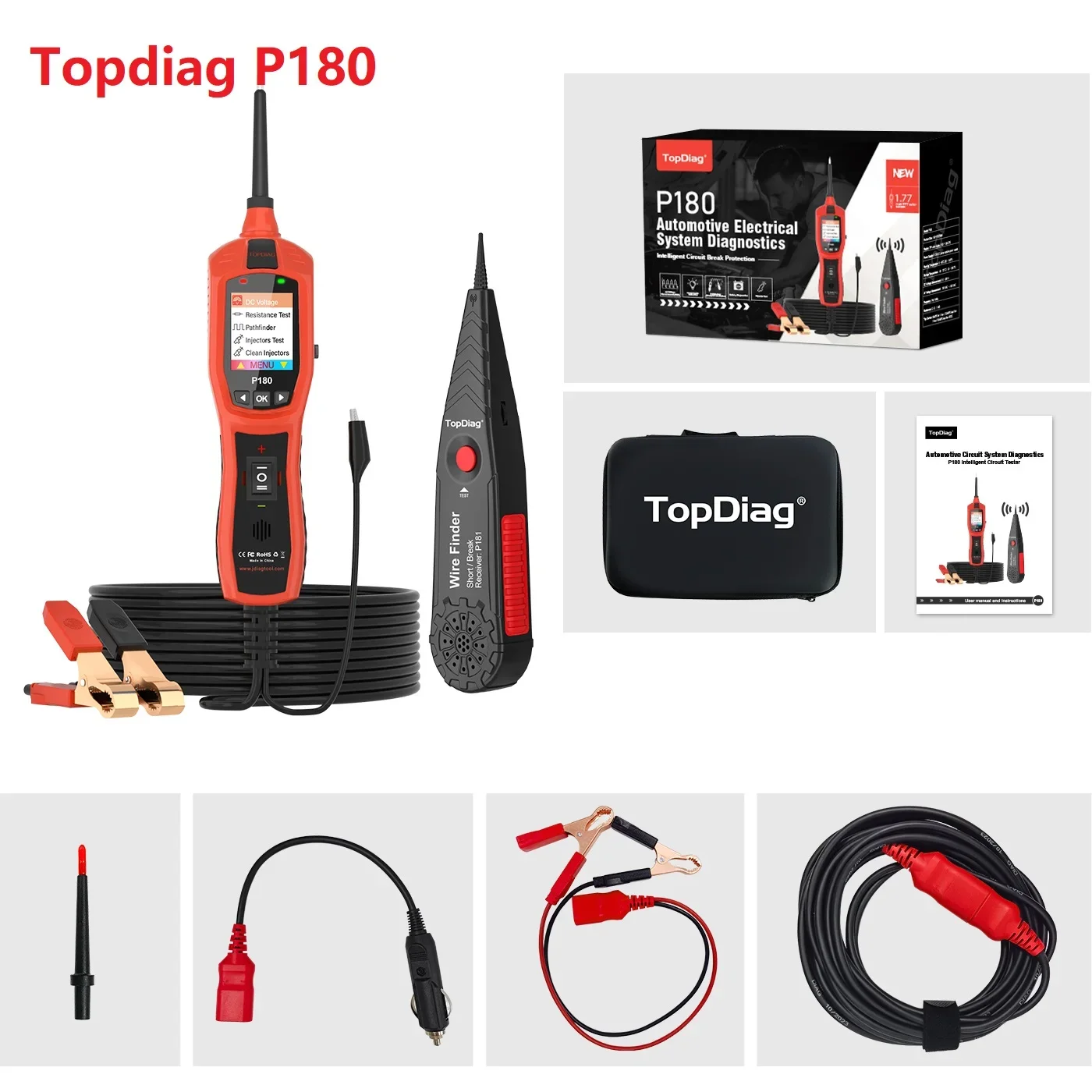 JDiag Topdiag P180 тестер автомобильных цепей 6 ~ 30 В автомобильные электрические системы комплект зондов точка опускания местоположение диагностический инструмент батареи