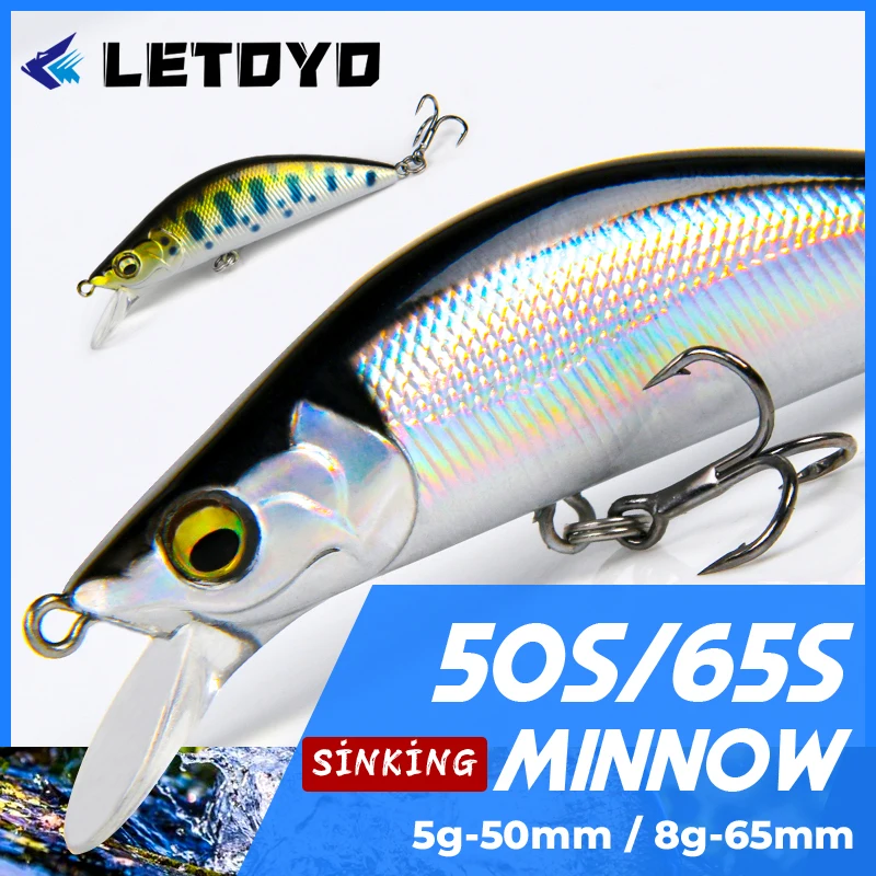 LETOYO 5g 50mm 8g 60mm 1.5-2.5m Głębokość Tonący Minnow Przynęta Wędkarska Sztuczne Przynęty Twarde Crankbait Wobblery Przynęta na Pstrąga i Okonia