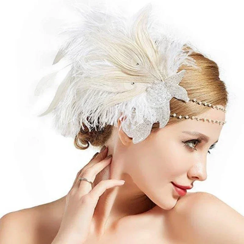 Art Deco 1920s Flapper Headpiece Roaring 20s Great Gatsby Feather Headband 1920s Flapper Gatsby Accessories