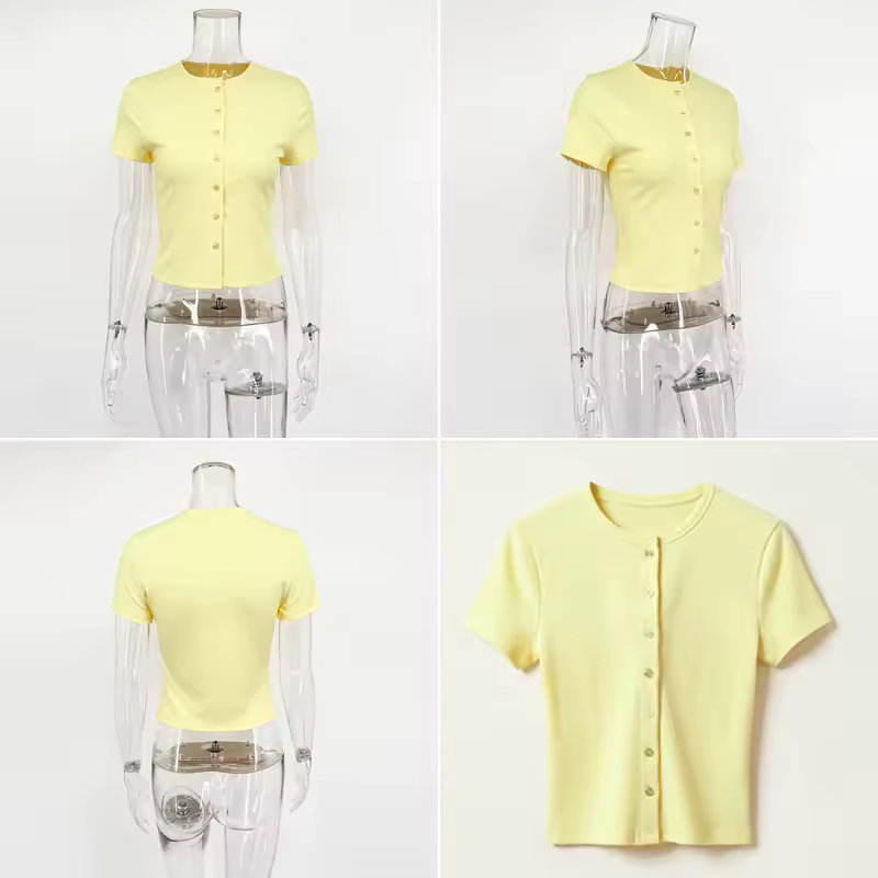 Tuularose Fashion New T-Shirt Women's Casual Solid Slim-Fit Crew Neck Cardigan T-Shirt Summer Office Lady Vacation Female Tops - Image 4