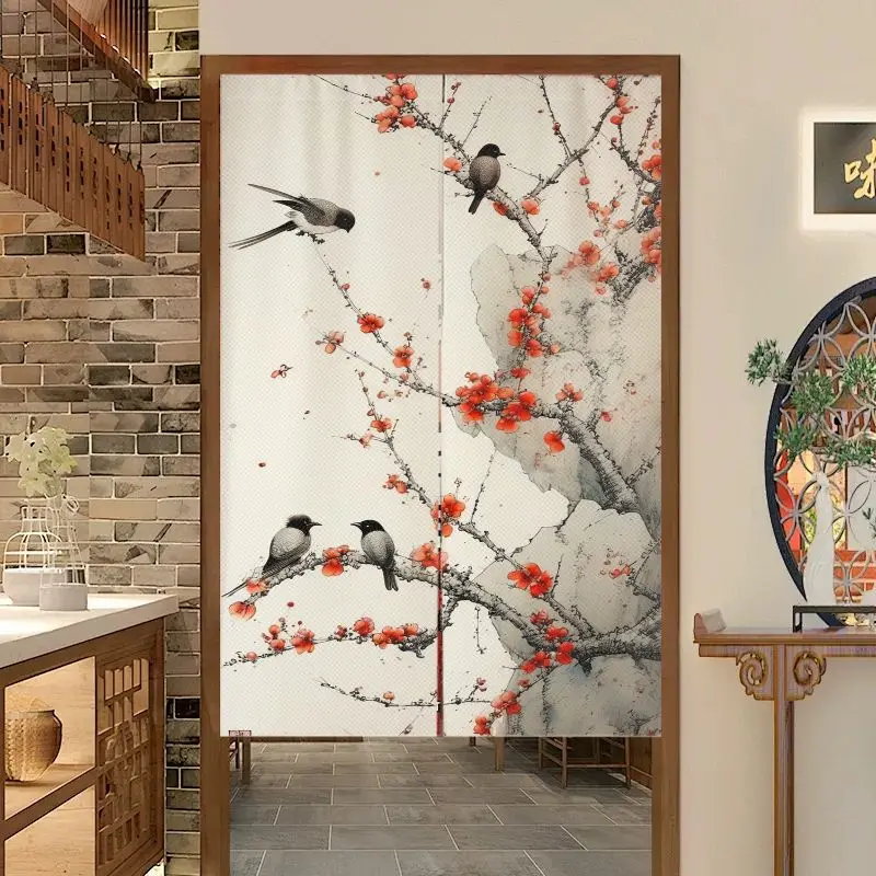 VIKAMA Japanese Door Curtain Oriental Plum Blossom Chinese Ink Print Kitchen Bedroom Partition Home Decor