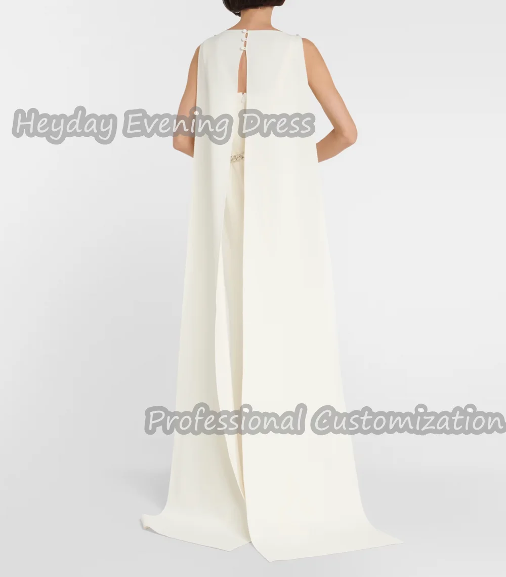 Heyday O-Neck Saudi Arabia Sleeveless A-Line Prom Gown Ruffle Beaded Crepe Ankle Sexy Length Elegant luxury Dress For Women 2024