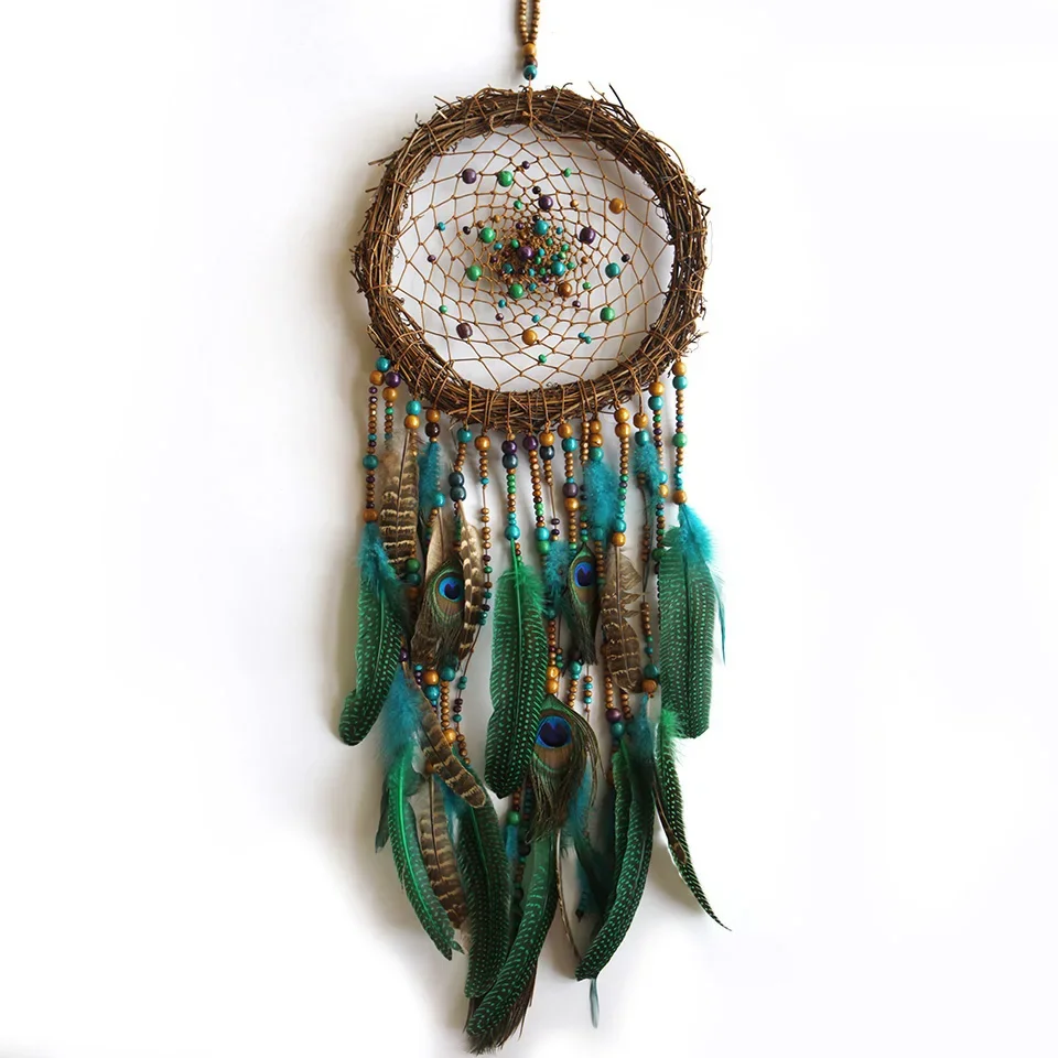 

Peacock plume/rattan original handmade home decoration pendant wall decoration gift with gift box