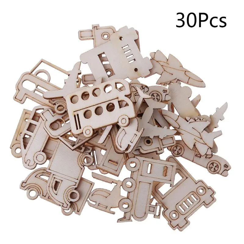 30Pcs/Bag Cut Embellishment Wooden Transportation Truck Car helicopter Craft Wedding Decor