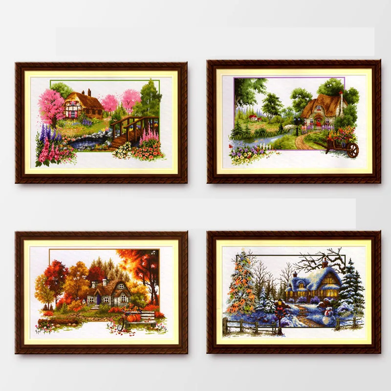 SJ024 Stich Cross Stitch Kits Craft Packages Cotton Seasons Painting Counted New Designs Needlework Embroidery Cross-Stitching