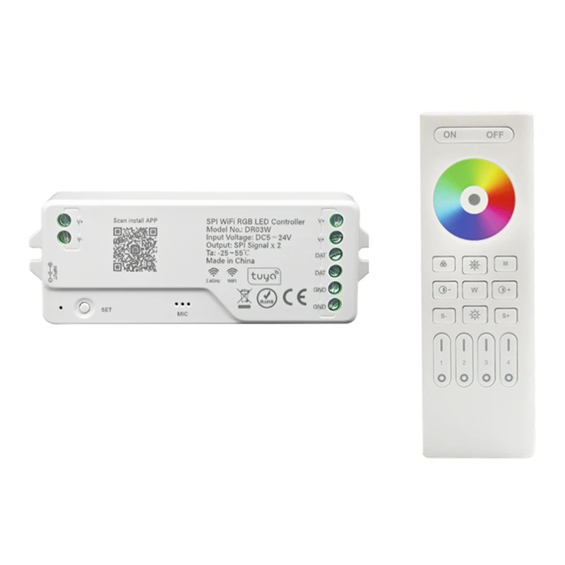 ABDJ-DR03W TUYA SPI WIFI RGB LED Controller Dimmer With For Google Home Alexa For WS2811 WS2812B WS2815 RGB LED Strip