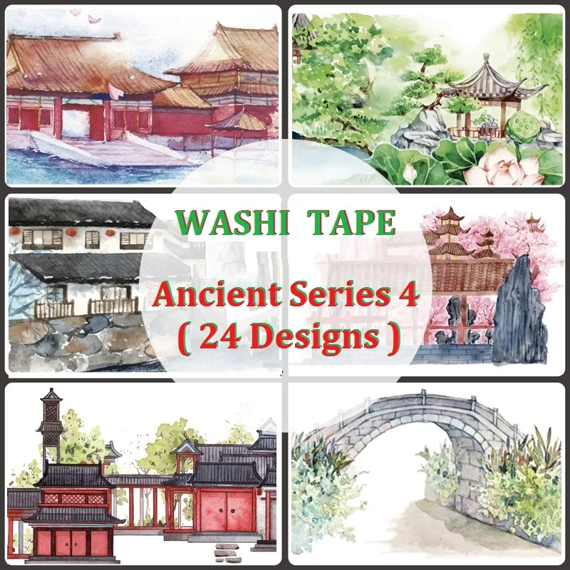 24 Vintage Chinese Building Washi Tape Adhesive Masking Tape Planner DIY Craft Scrapbooking Diary Journal Stickers Decorative