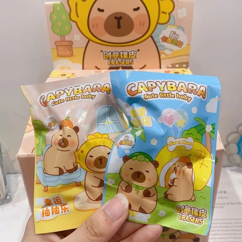 32 Pcs/Box Cartoon Cute Capybara Surprise Bag Eraser Stationery Student Supplies Stationery Wholesale