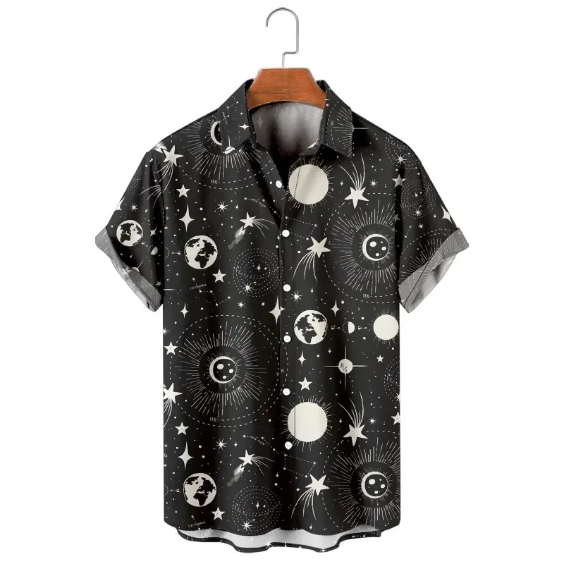 Men's Hawaiian Shirt Starry Floral 3D Print Fashion Y2K Shirts Cozy Casual Loose Tops Short Sleeve Beach Oversized Men Clothing