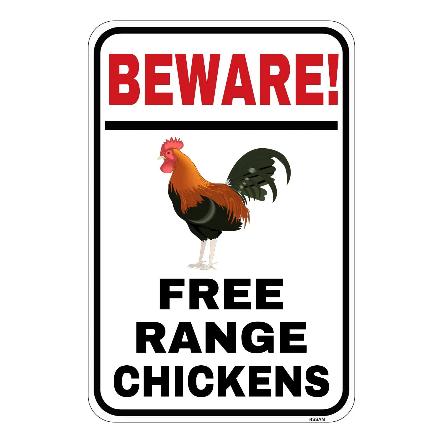 Beware Free Range Chickens Metal Wall Sign Metal Plaque Funny Tin Sign 8x12