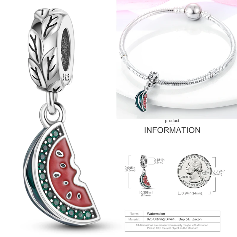 Frucht-Charm 925 Sterling Silber Erdbeere Kirsche Avocado Perlenanhänger Passend für Europäische Armbänder DIY Damenschmuck Geschenk 2026 – Detail 21