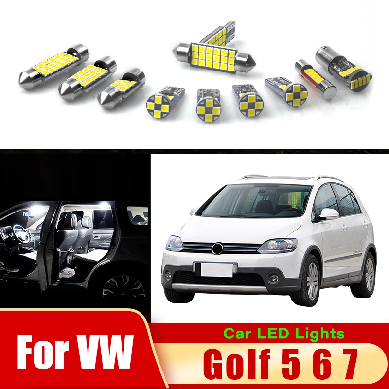 

12 шт. светодиодных ламп для автомобиля Volkswagen VW GOLF 5 6 7 MK5 MK6 MK7, внутренние лампы для чтения, подсветка зеркала, освещение багажника, аксессуары ﻿