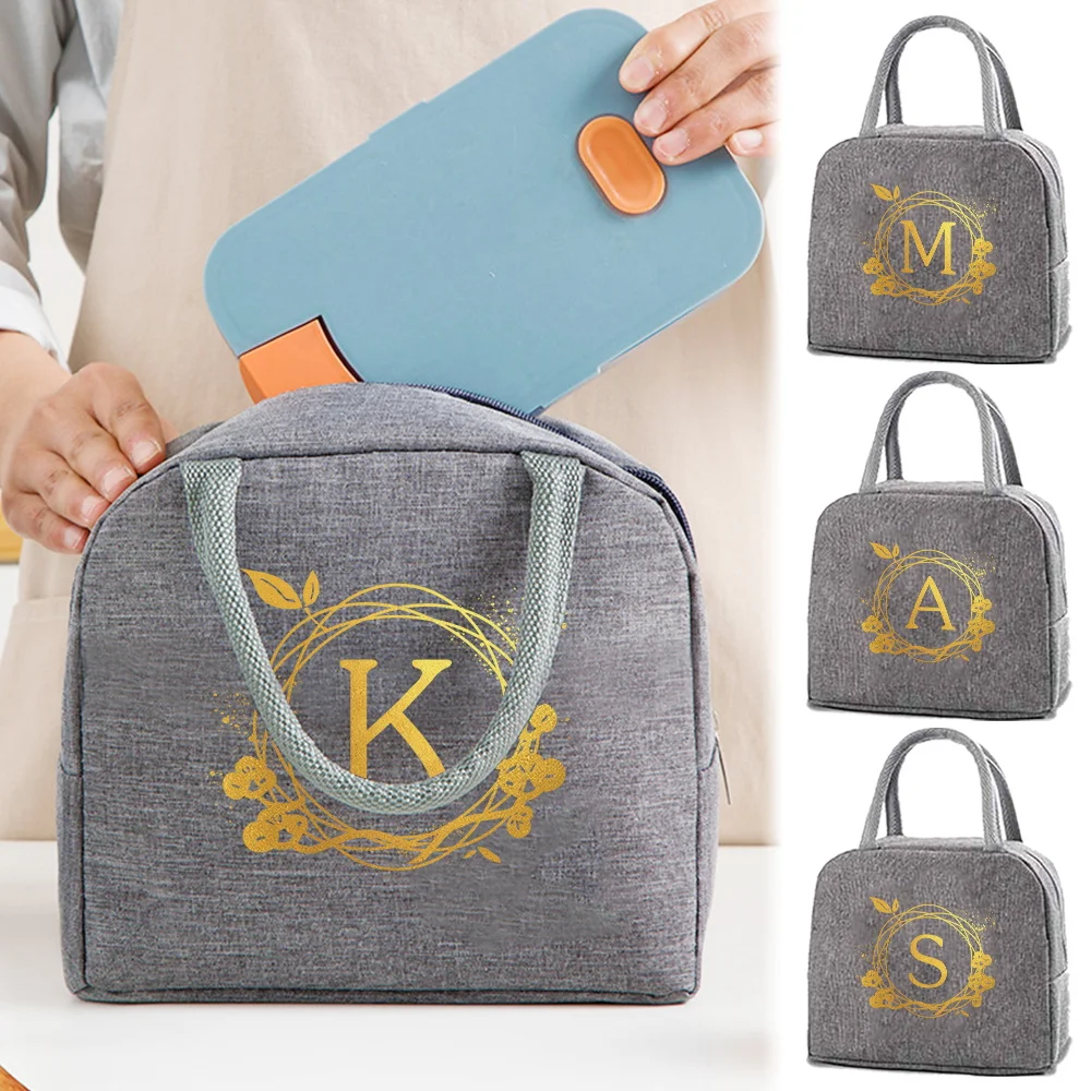 Insulated Lunch Bag Hand-held Food Thermal Insulated Bags Office Bento Pouch Large Capacity Lunch Pack Wreath Series