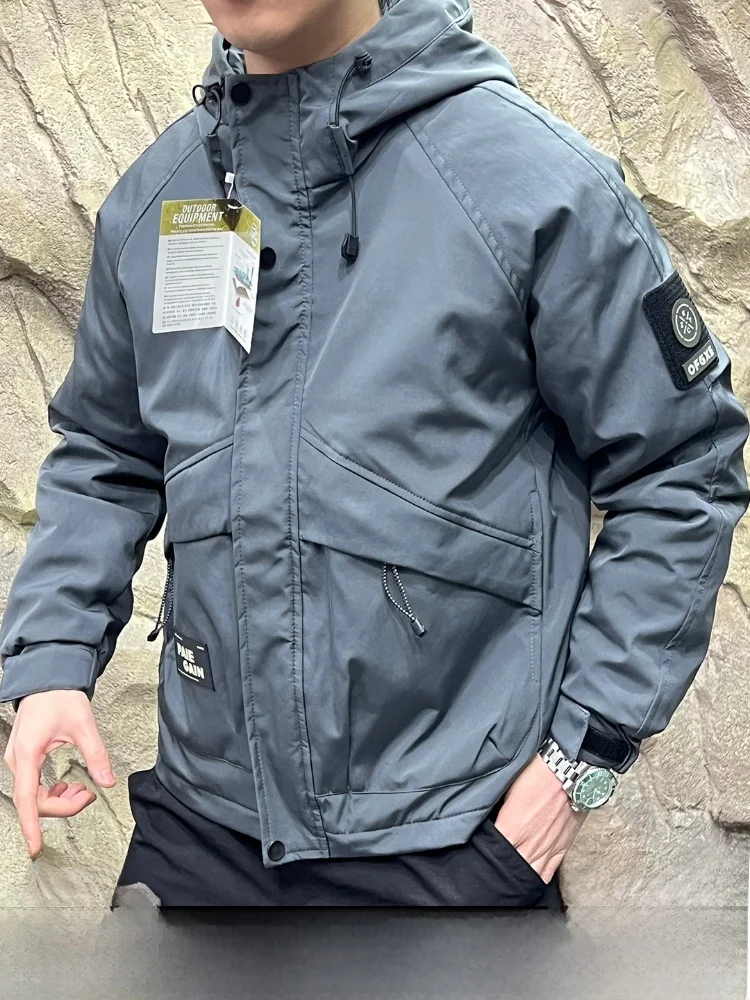 

Trendy Hooded Thiened Cotton Jaet Warm Casual Workwear for Couples Autumn Winter Youth Stand Fit Long Sve