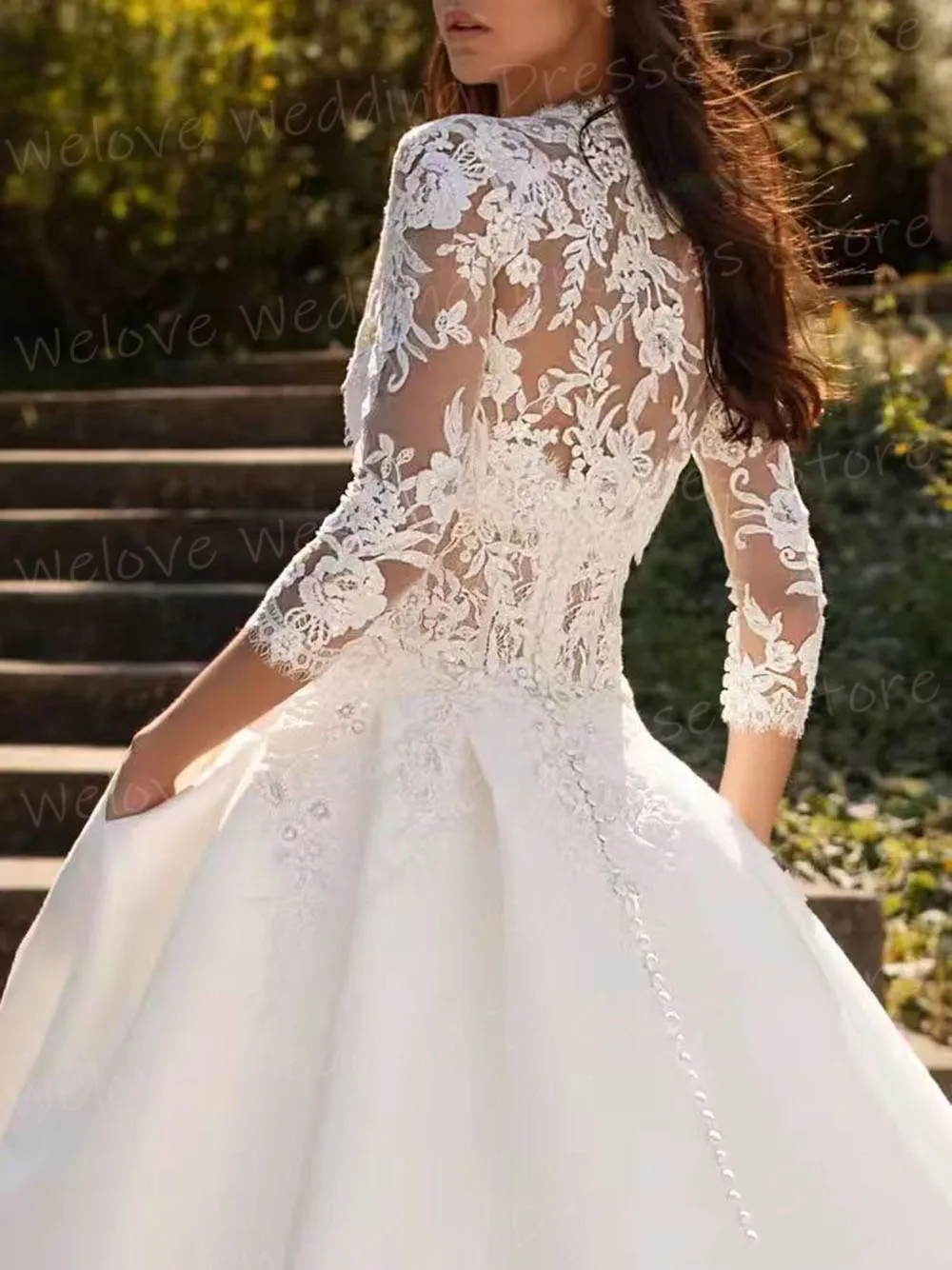 2025 Graceful A Line Vestidos De Novia para mujer Manga tres cuartos Vestidos De Novia personalizados Apliques De encaje Vestidos De Novia De satén