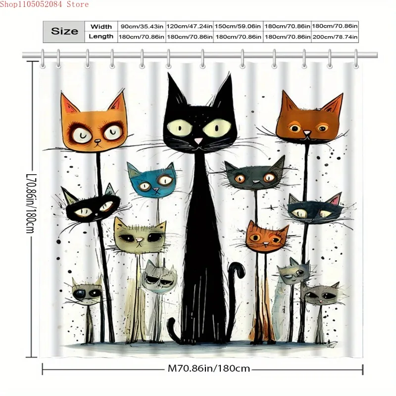 a cute shower curtain featuring a kitten design complete-   With Hooks Waterproof Mildew Proof Easy Install Washable