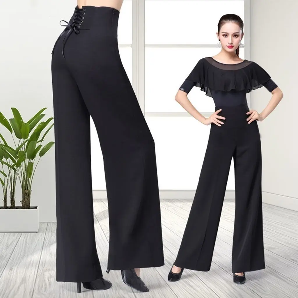 Women Trousers Latin Dance Pants Modern Dance Ballroom Dancing Wide-Leg Pants Ladies High Waist Casual Loose Chiffon Trousers