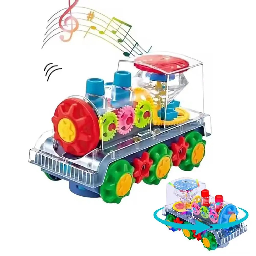 Train musical à lumière transparente avec lumière LED, jouets éducatifs précoces, bosse et Go, jouet lumineux pour enfants, voiture jouet W6W4