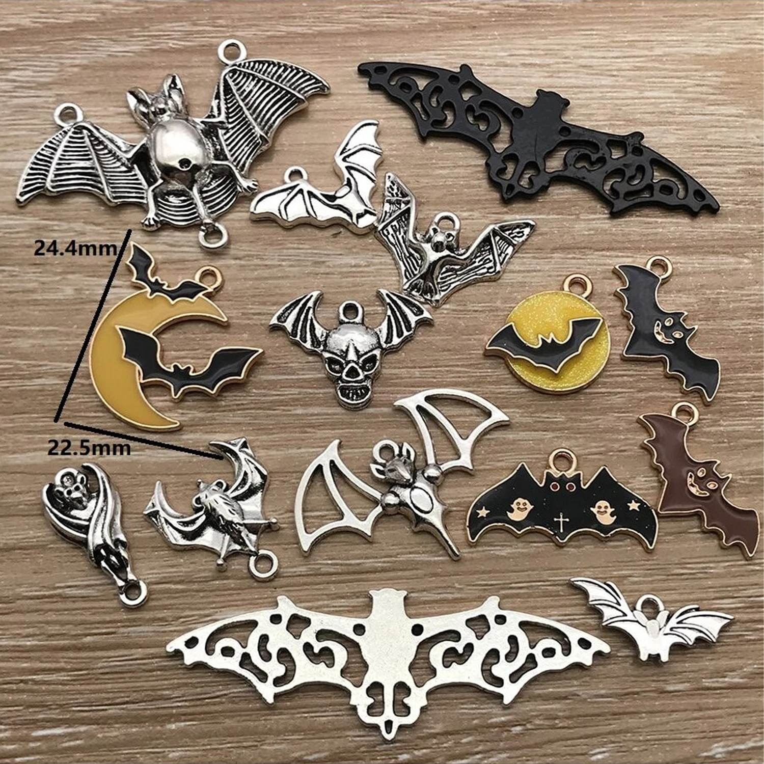 50pcs Halloween Charms – Vintage Silver Skulls, Bats & Spooky Pendants for Creepy-Cute DIYs! image 5