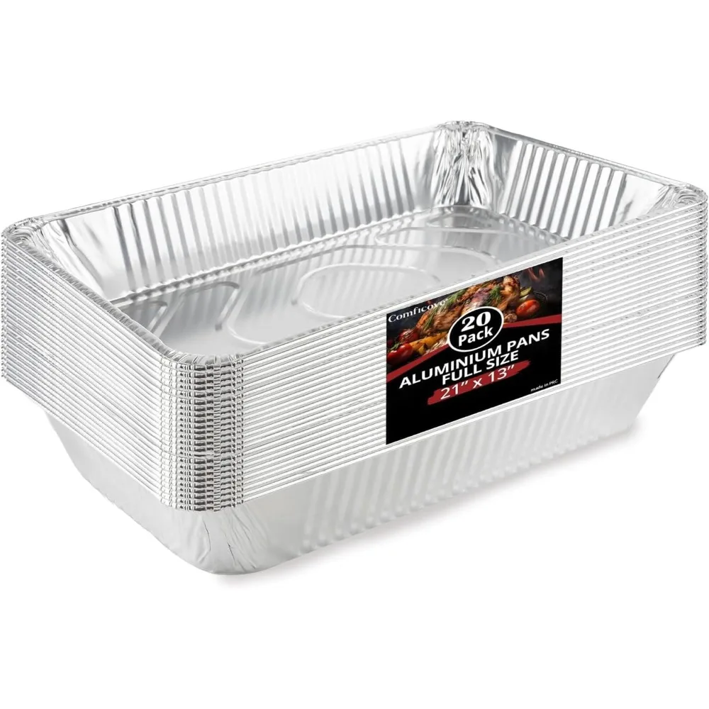

Aluminum Pans Disposable (20 Pack), 21x13 Pans for, Prepping, Roasting, Food, Storing, Heating, Cooking, Chafers, Catering, BBQ