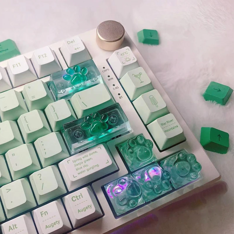 

OEM Green Cat Paw PBT Keycaps for Cross Axis Mechanical Gaming Keyboard Transparent Backlit Arrow Direction Enter Space Keycaps