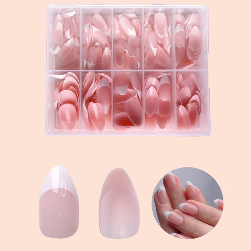 NEW 120/240/360Pcs/Box Glossy Soft Gel Pink French Nail Tips Medium Almond White Simple Press On Nails Huge Capacity False Nails