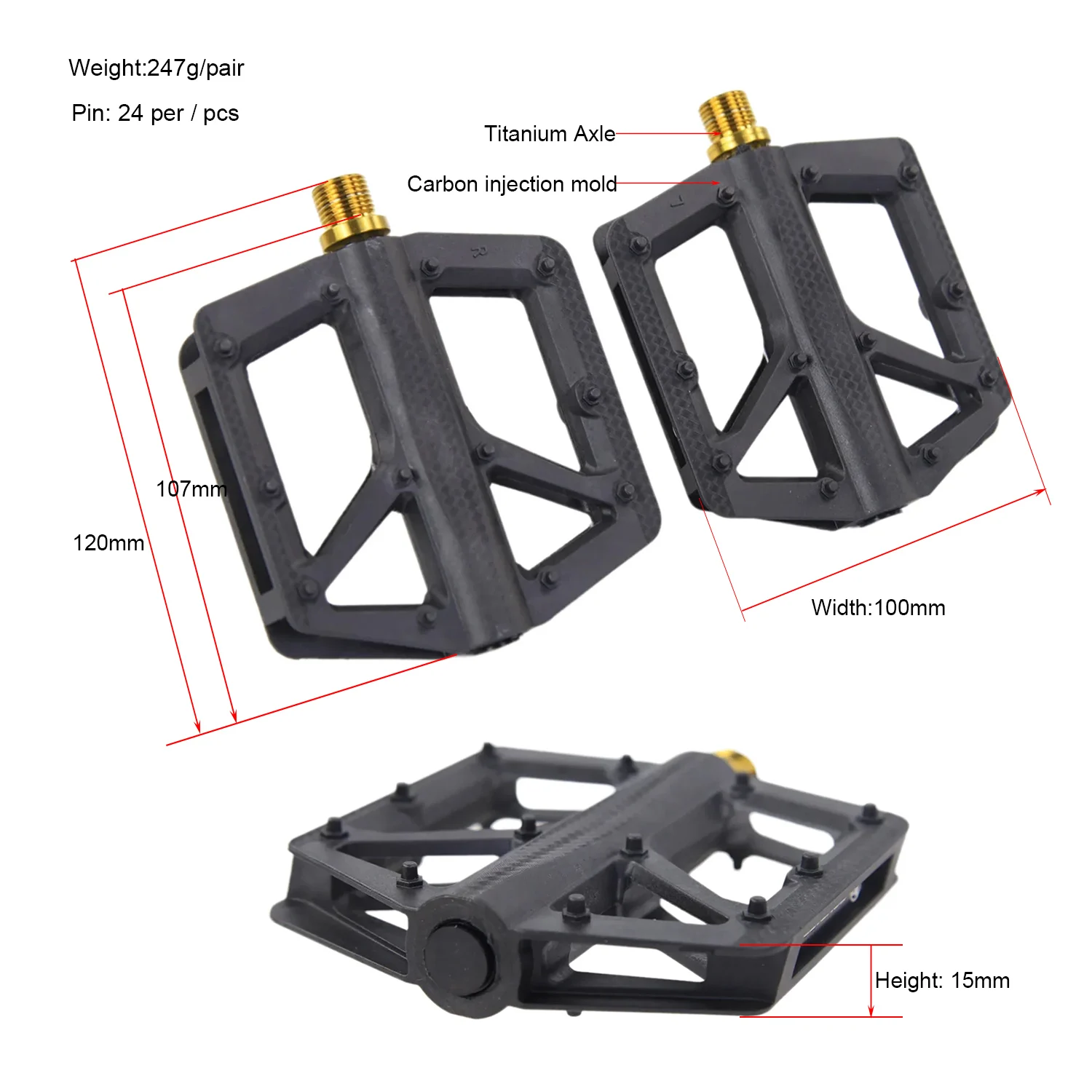 FOURIERS Fahrradpedale Große Größe Flach Carbon mit Ti-Achsenlager für G-Line Rennrad MTB Faltrad Rutschfeste Pedale Universal – Detail 1