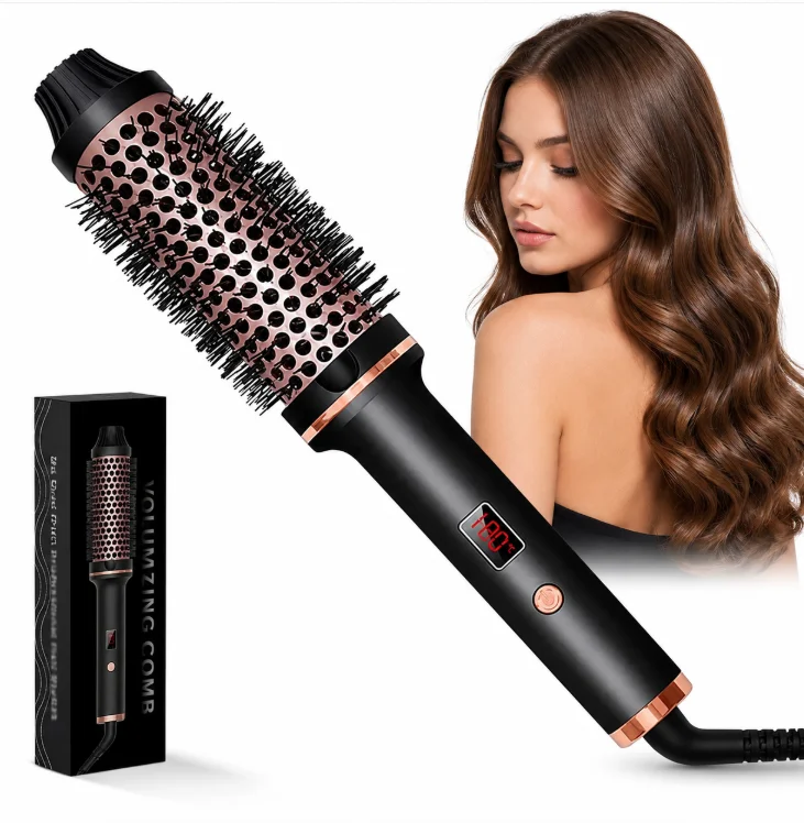 Hair Curling Iron Brush Ceramic Ionic Hair Curler Straightener Hot Brush Anti-Scald Curling Wand Fast Heating Hair Crimper
