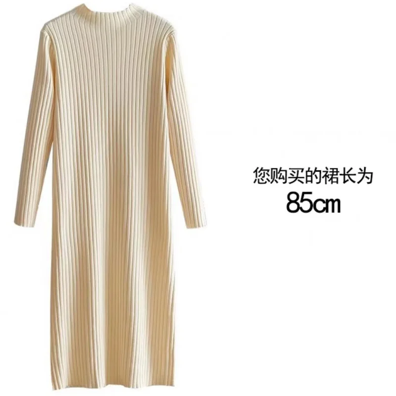 Damen Strickkleid Rundhals Herbst Winter Locker Geschnittenes Basic Shirt Pulloverkleid Mädchen Studentin Einfarbiges Pulloverkleid