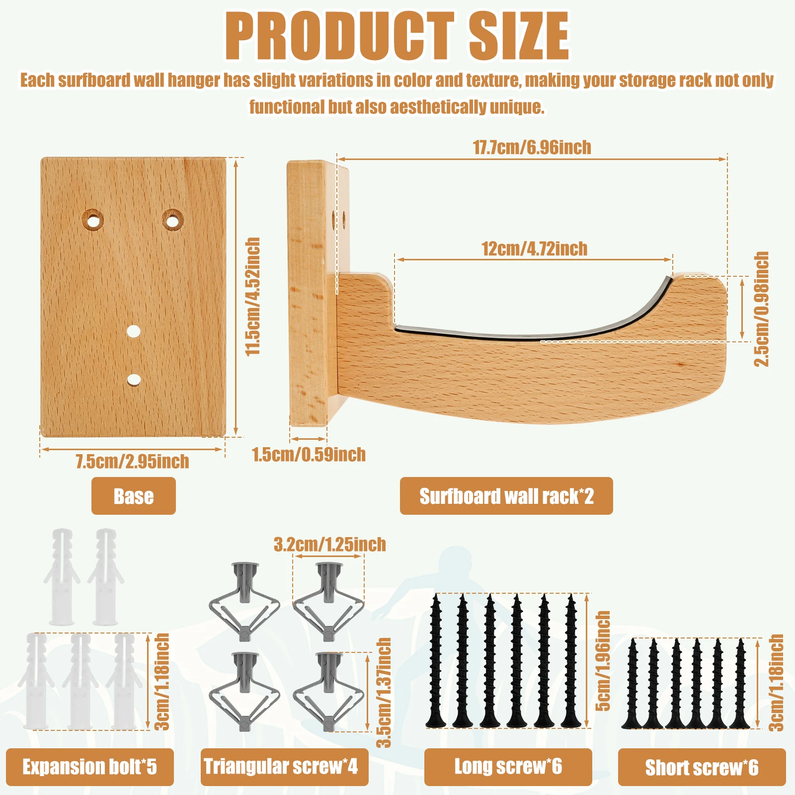 رف حائط من الخشب لركوب الأمواج يُعلق على الحائط حامل عرض لوح التزلج للألواح الطويلة والألواح القصيرة وألواح التزلج على الجليد والتزلج #6